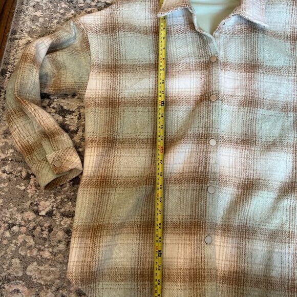 Pink Lily Plaid Button-Up Shirt Jacket - Beige Green and Brown Shacket Shirt - Picture 4 of 4